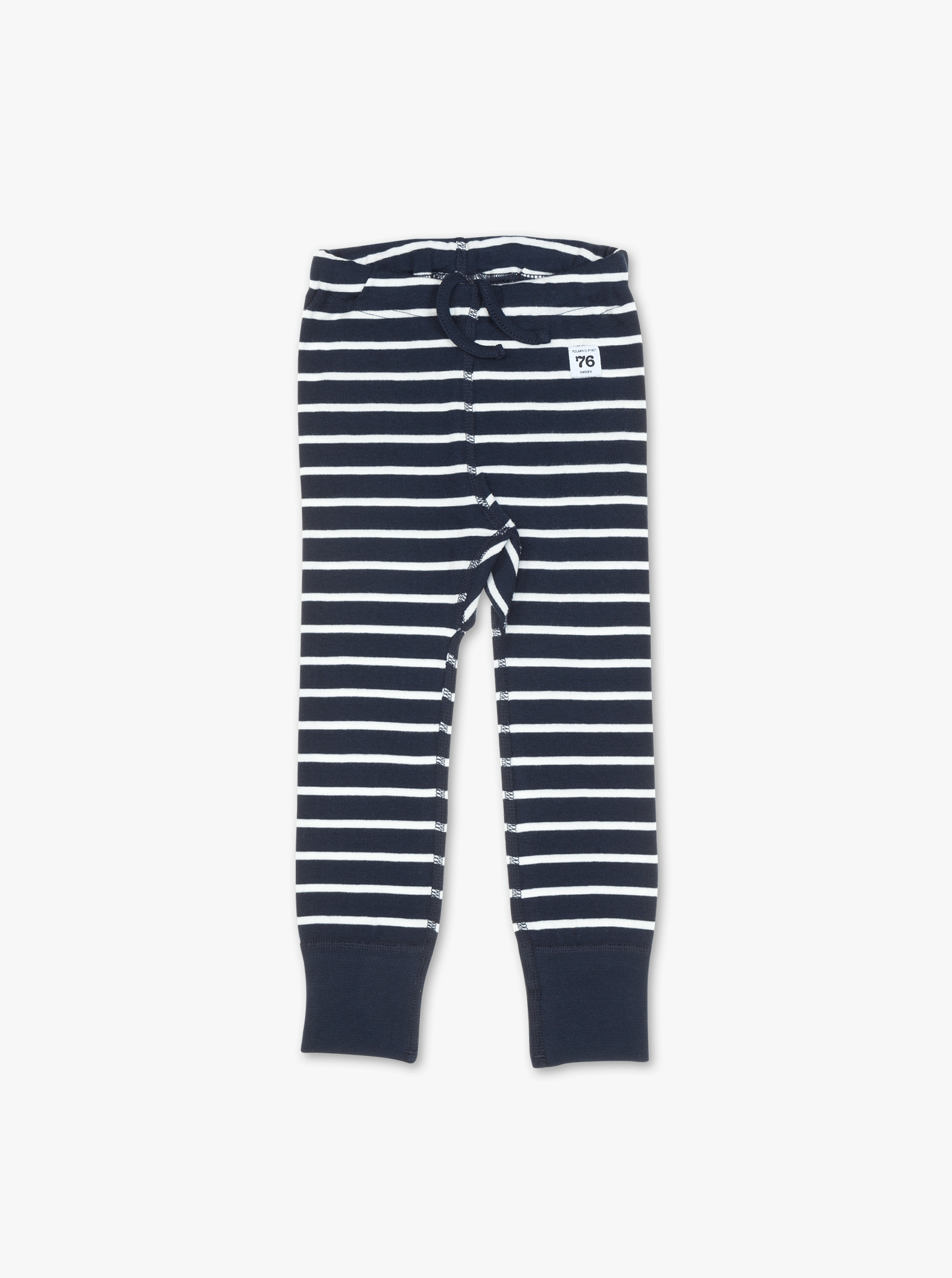 navy blue and white stripes baby leggings, ethical organic cotton, long lasting polarn o. pyret quality