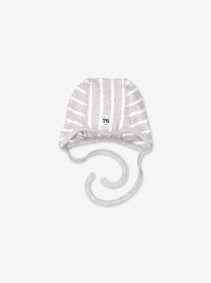 grey and white Stripe helmet baby Hat, quality organic cotton