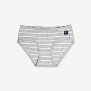 girls grey and white striped briefs, comfortable pants, organic cotton polarn o. pyret 