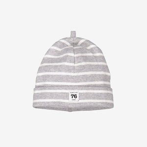 kids grey and white stripes organic cotton hat, high quality comfortable polarn o. pyret children's