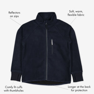 Kids navy waterproof fleece jacket, warm and breathable, high quality with functions