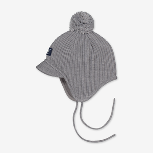 Rib Knit Kids Bobble Hat grey, recycled materials, warm and comfortable, polarn o. pyret quality 