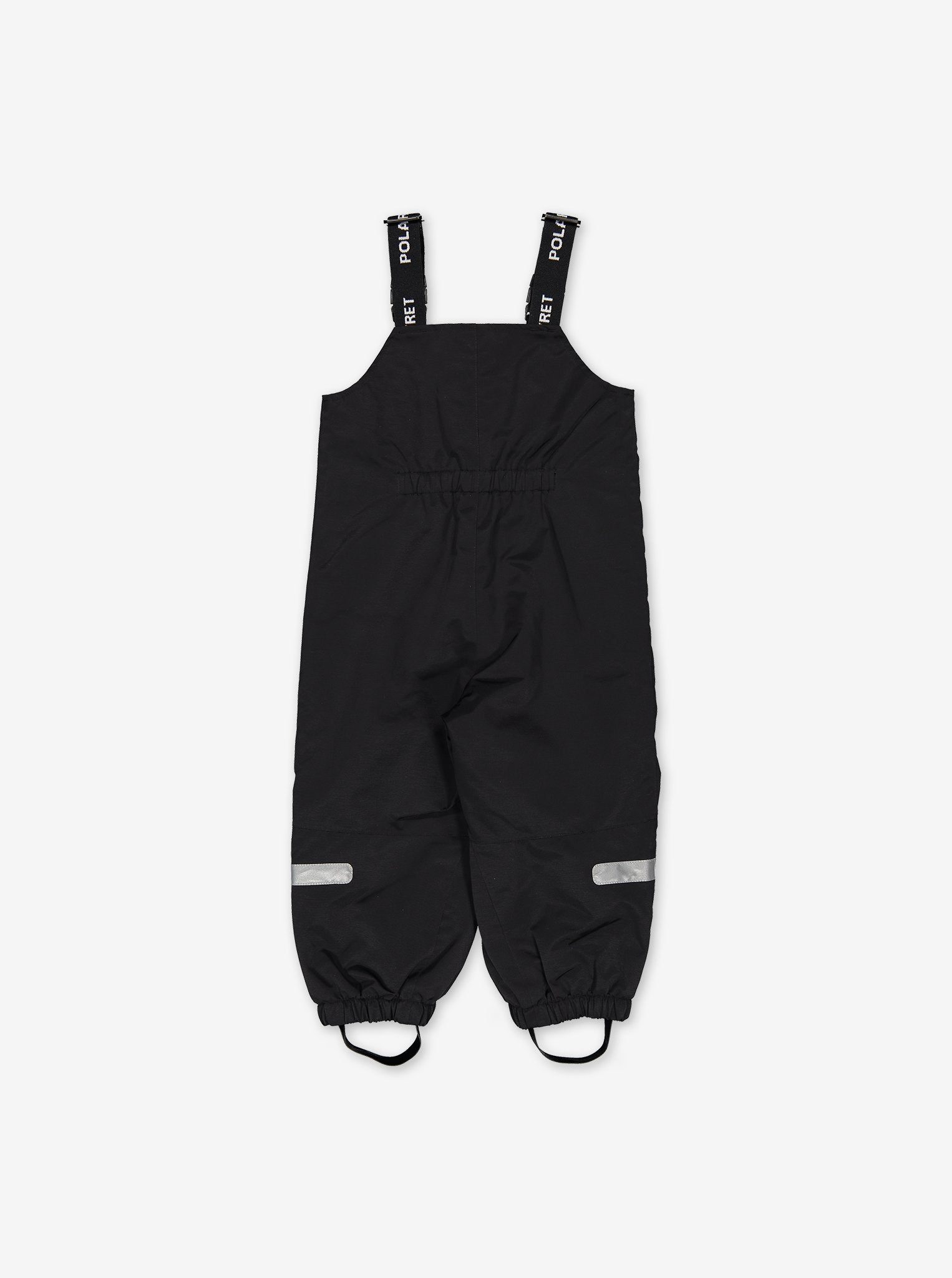 Kids waterproof black dungarees, ethical waterproof warm and comfortably high quality