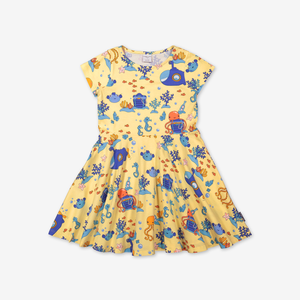Twirl dress with underwater print-Girl-1-6y-Yellow