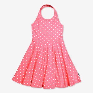 Polka Dot Halterneck Kids Dress-Girl-6-12y-Pink