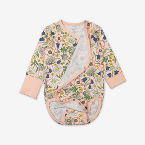 Scandi Floral Wraparound Baby Bodysuit-Girl-0-6m-Pink