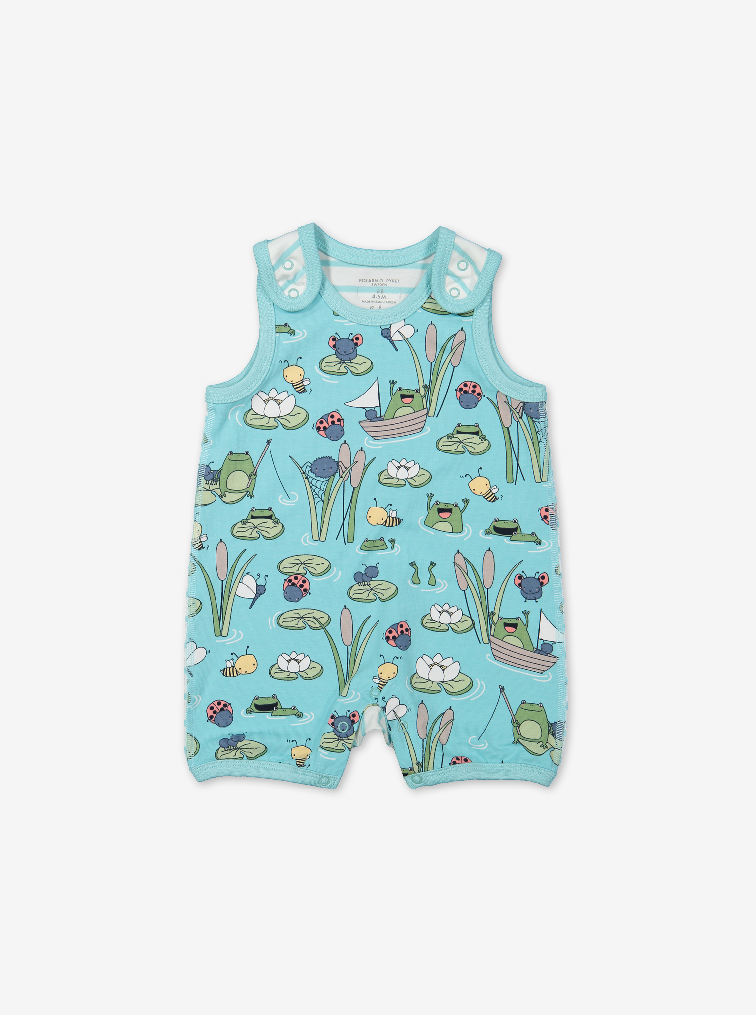 Pond Print Baby Playsuit-Unisex-0-1y-Turquoise