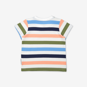 Baby Striped T-Shirt-Unisex-2-12m-White