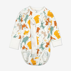 Nordic Animal Print Wraparound Baby Bodysuit-Unisex-0-6m-Natural
