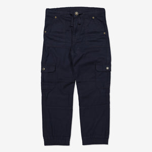Kids Navy Blue Organic Cotton Cargo Trousers