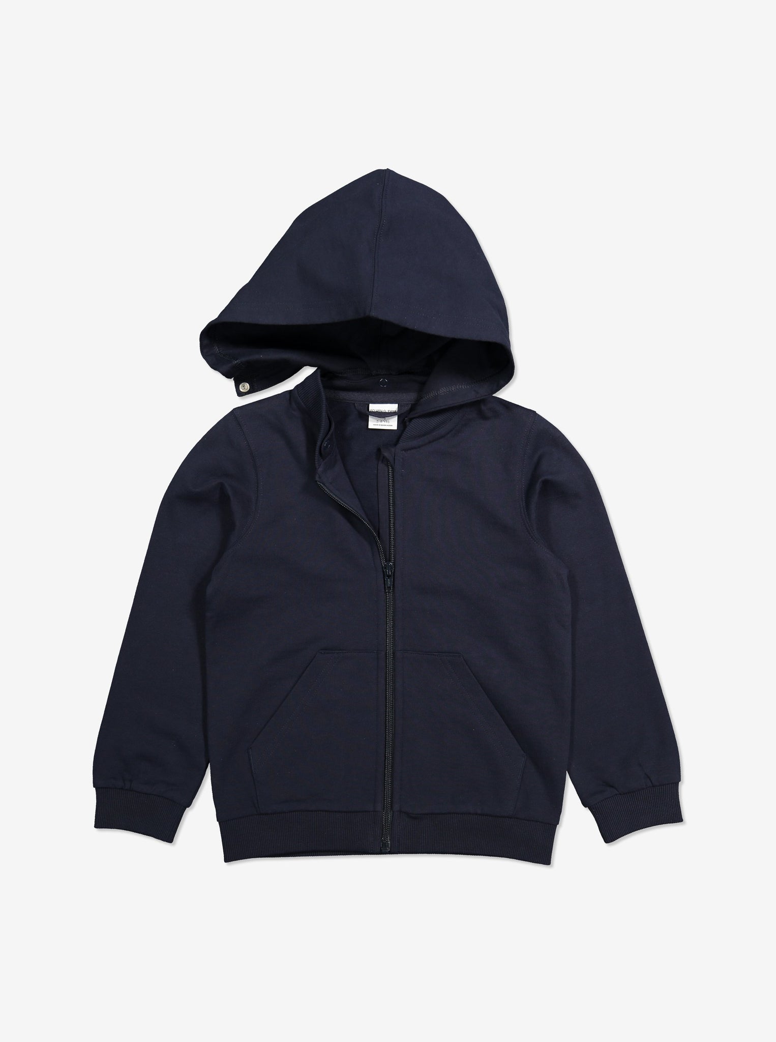Navy Kids adjustable hoodie, sustainable organic cotton, durable and comfortable, polarn o. pyret quality