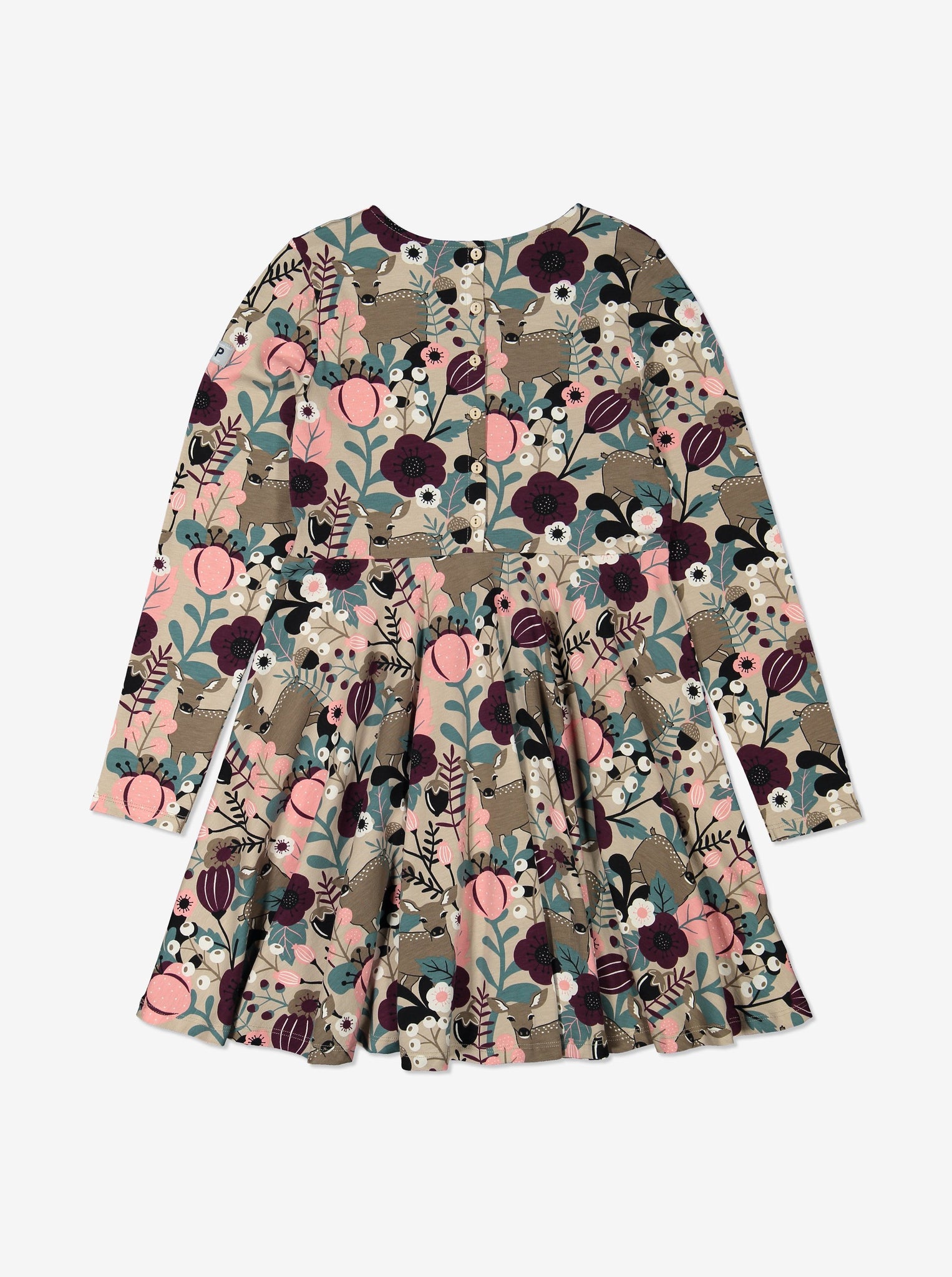 Girls Brown Fawn and Flowers Kids Dress 1-12y
