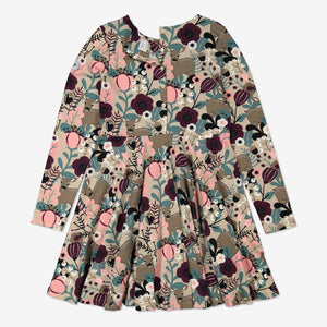 Girls Brown Fawn and Flowers Kids Dress 1-12y