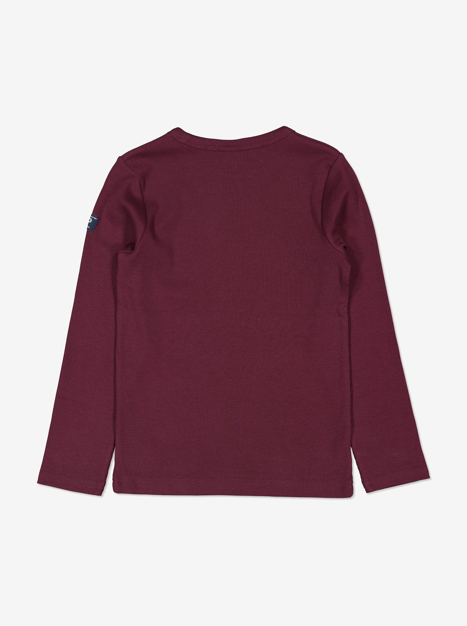 Back view of kids burgundy red top in soft organic cotton