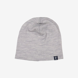 Thermal merino wool kids grey beanie, no itch, retains heat, ethical quality