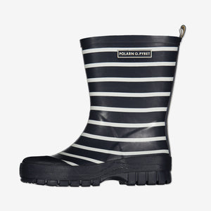Navy & white striped kids wellies made of 100% rubber, ethical high quality and durable 