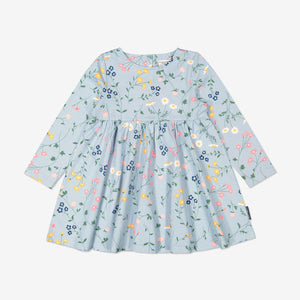 Girl Blue GOTS Organic Swedish Meadow Print Dress
