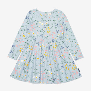 Girl Blue GOTS Organic Swedish Meadow Print Dress