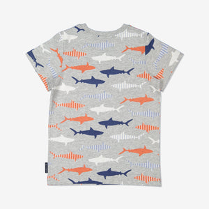 Boys Grey Kids Gots Organic Shark Print T Shirt 