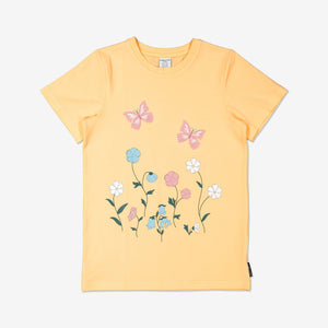 Girls Yellow Kids Butterfly Print GOTS T-Shirt