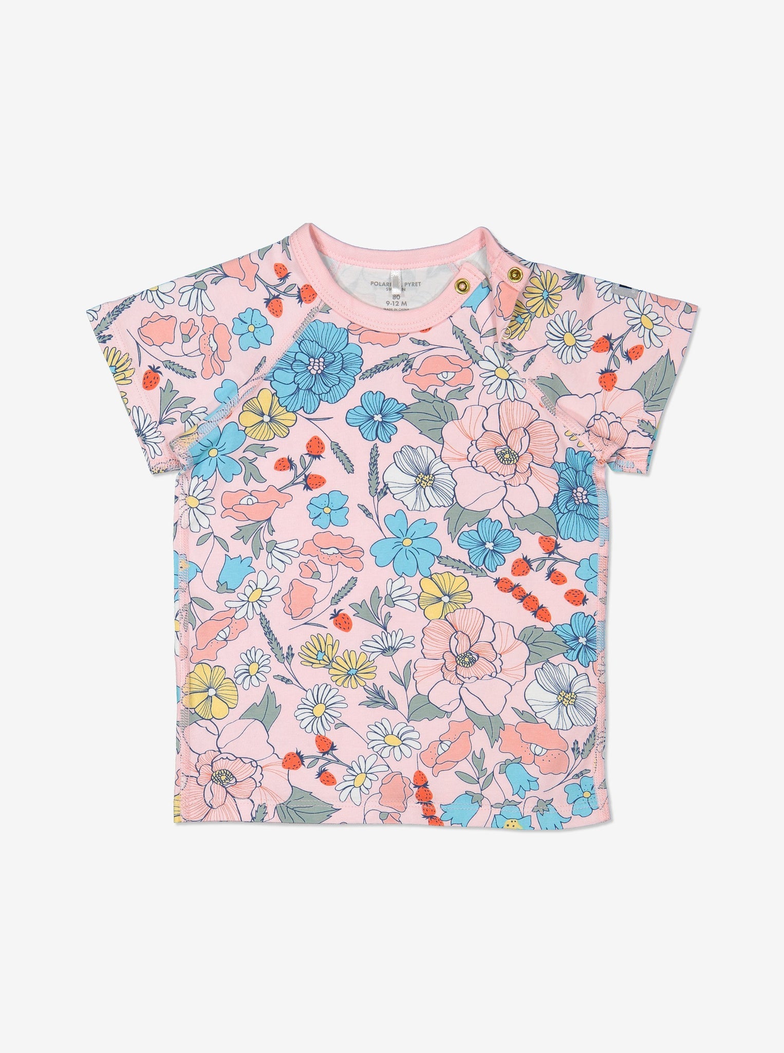 Girls Pink Gots Organic Meadow Print Baby T Shirt 