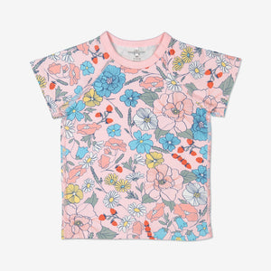 Girls Pink Gots Organic Meadow Print Baby T Shirt 