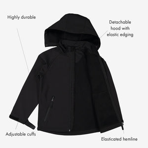  Black Stretch Waterproofs Kids Jacket black, soft warm and comfortable, ethical kids clothes polarn o. pyret showing features 
