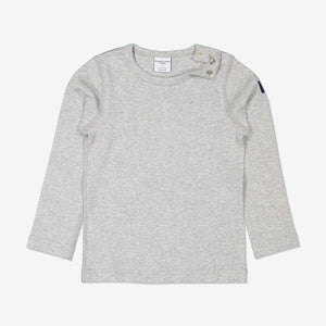 kids grey top, organic cotton, polarn o. pyret quality ethical  with poppers feature