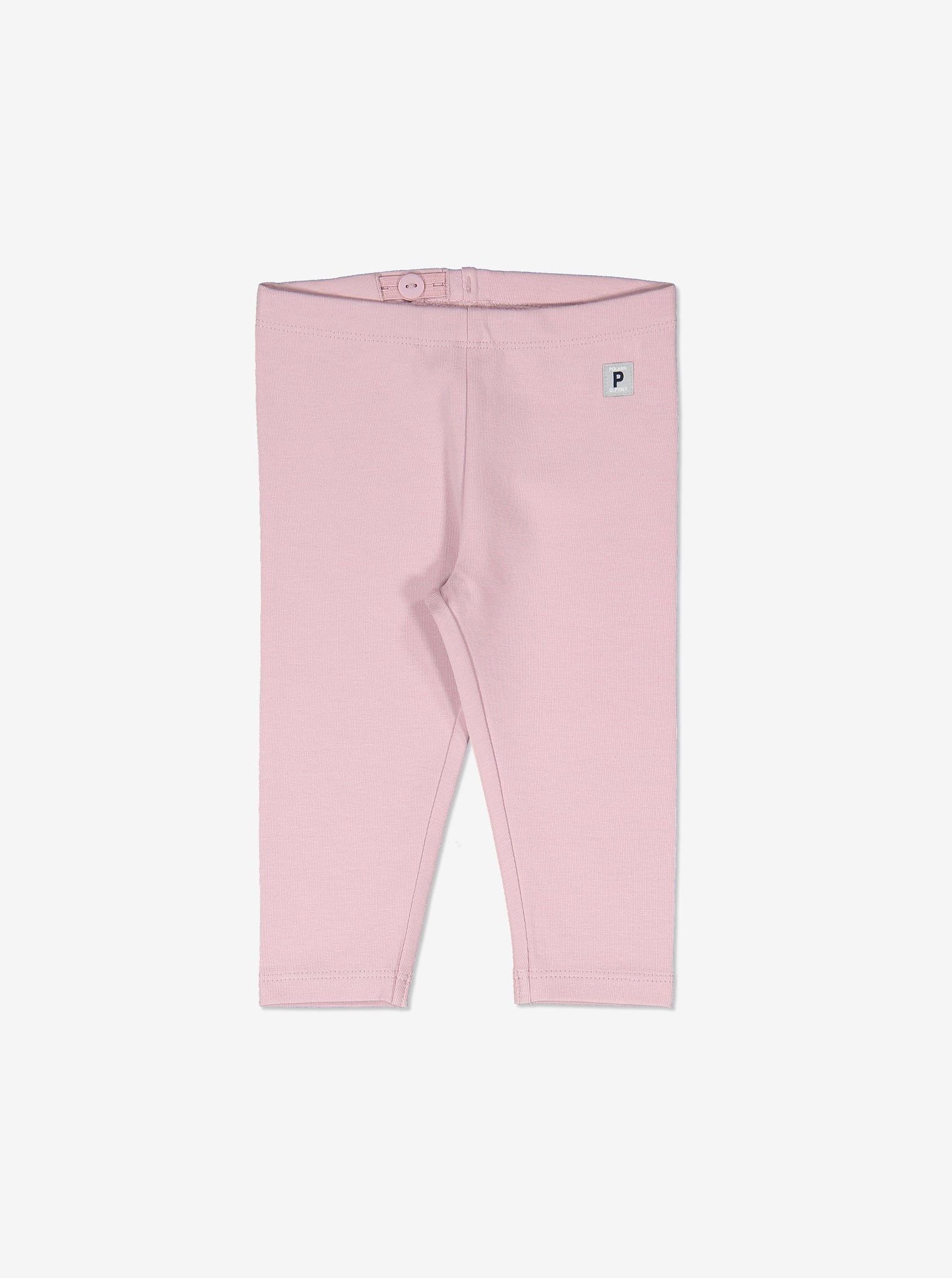 Adjustable Girls pink leggings made with soft and warm organic cotton, perfect for wearing during the winter season.