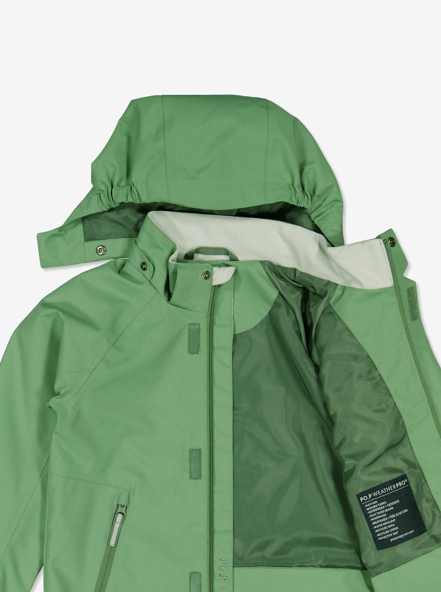 Green Kids Waterproof Jacket from Polarn O. Pyret Kidswear.  Eco friendly kids jackets
