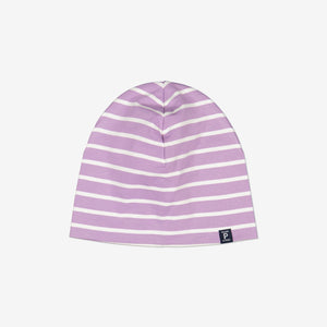 Striped Purple Kids Beanie Hat from Polarn O. Pyret Kidswear. Warm kids beanie