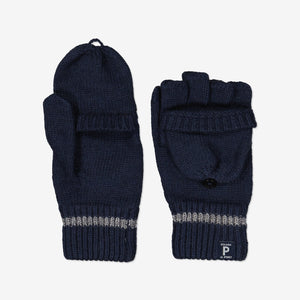 Navy Fingerless Kids Gloves from Polarn O. Pyret Kidswear. Warm kids gloves 