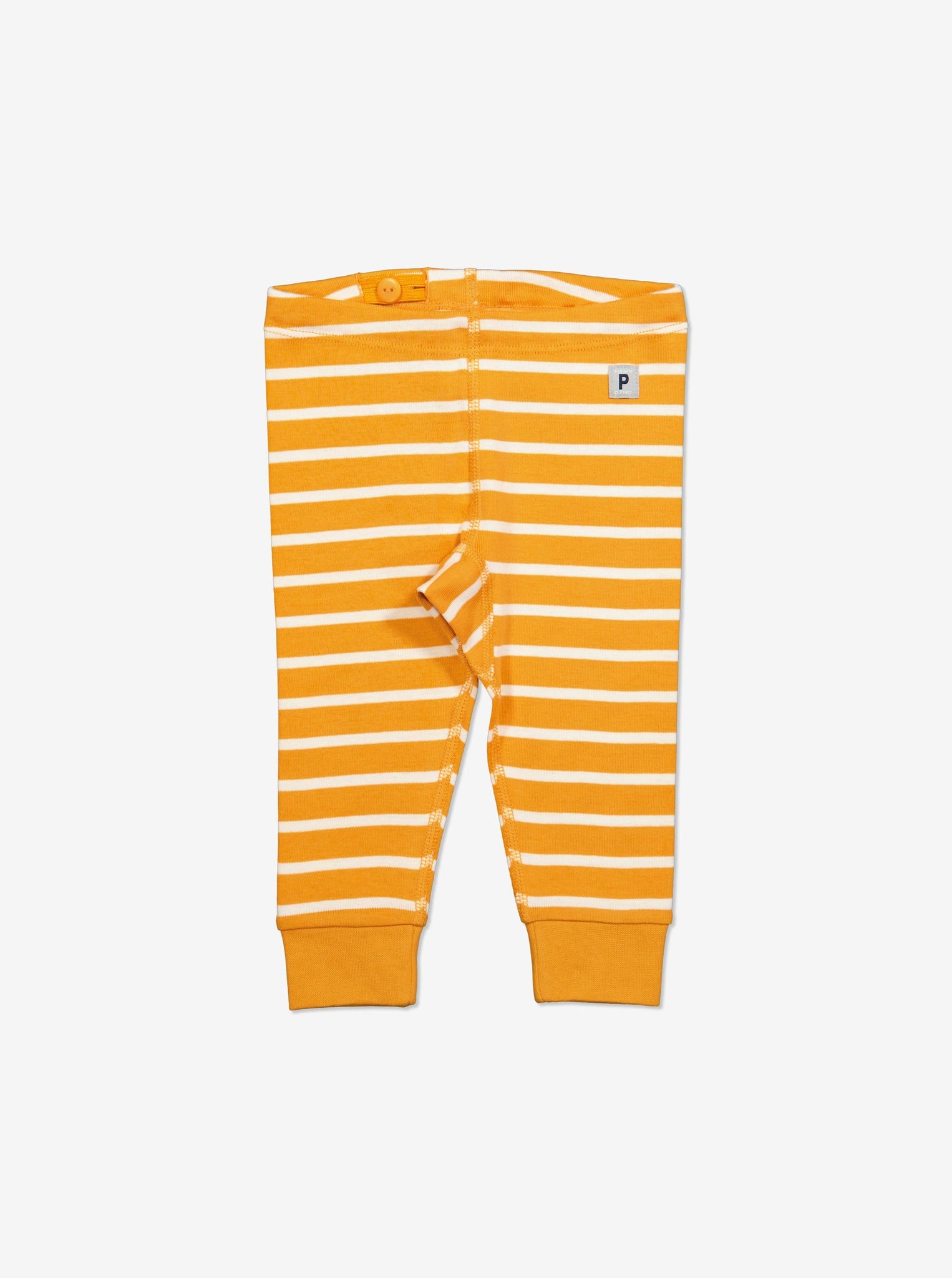  Organic Stripd Yellow Baby Leggings from Polarn O. Pyret Kidswear. Made with 100% organic cotton.