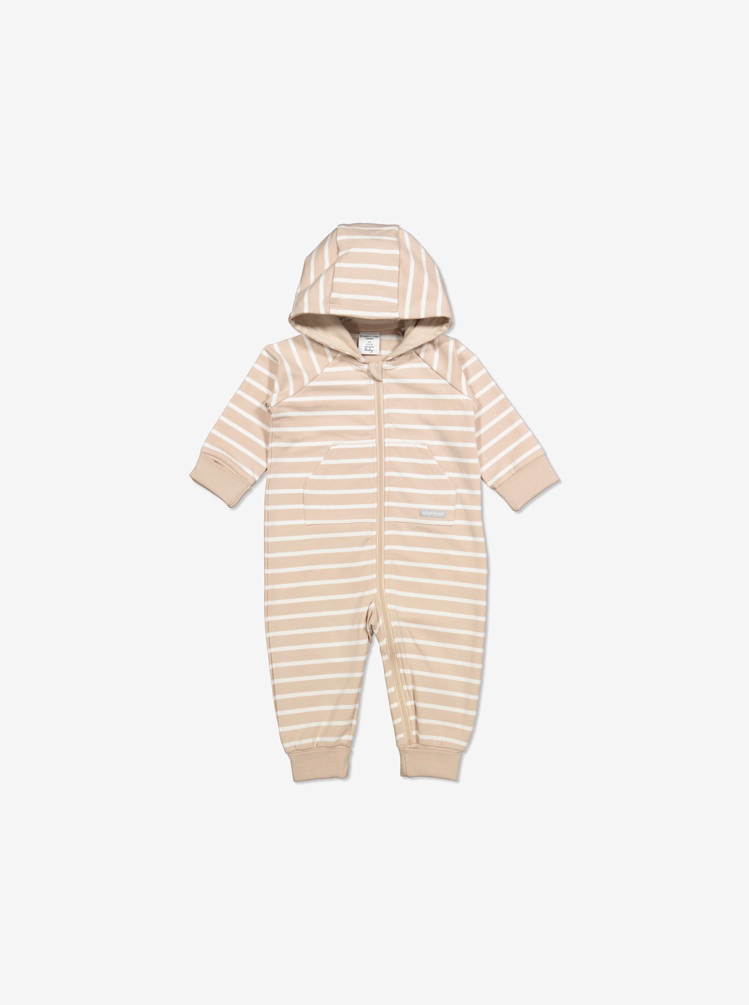  Organic Striped Beige Babygrow from Polarn O. Pyret Kidswear. Made from eco-friendly materials.