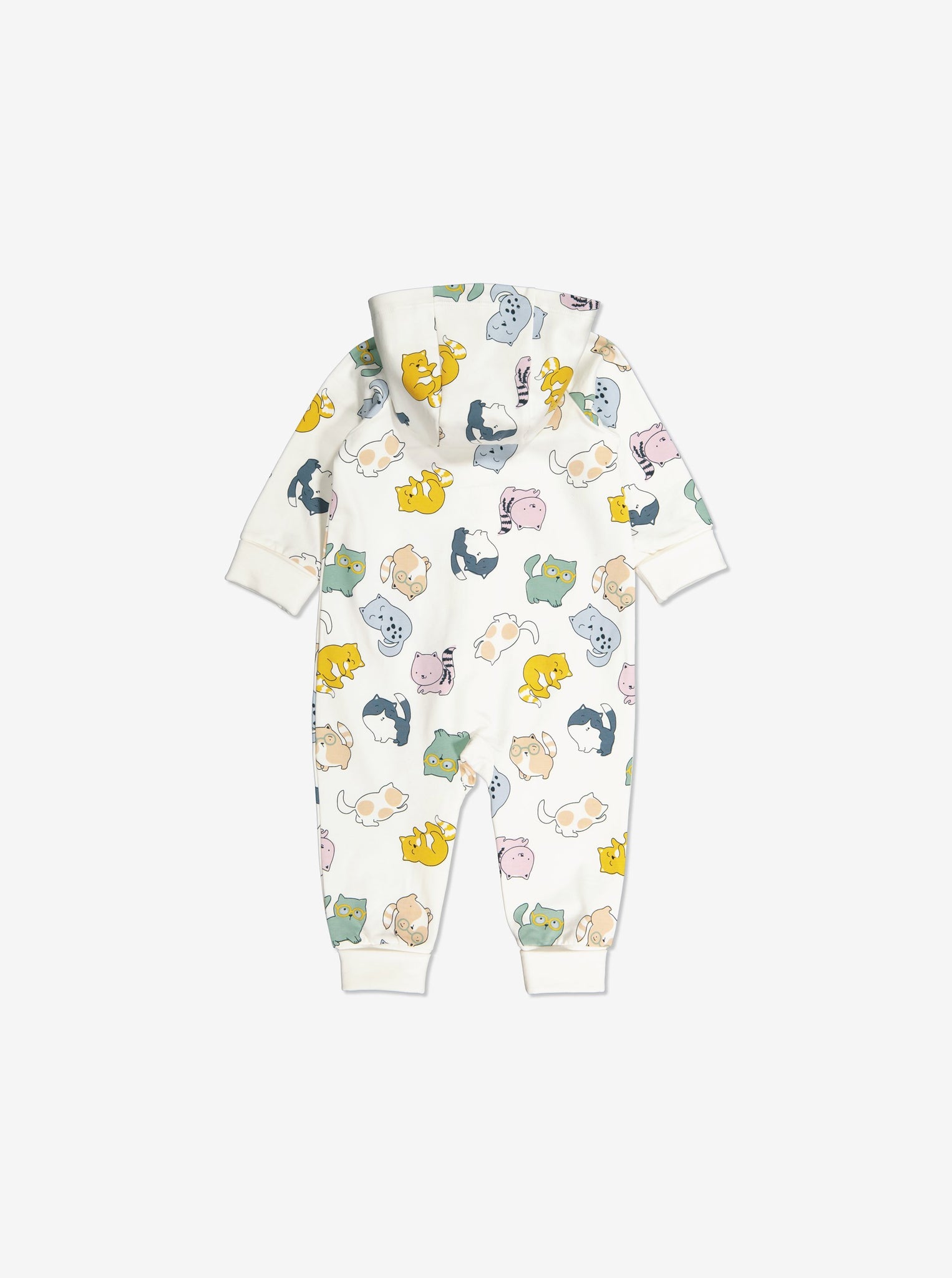  Organic White Cat Baby All In One from Polarn O. Pyret Kidswear. Made from environmentally friendly materials.