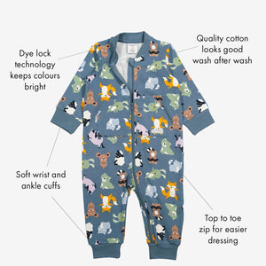  Organic Blue Animal Print Baby Romper from Polarn O. Pyret Kidswear. Made from environmentally friendly materials.