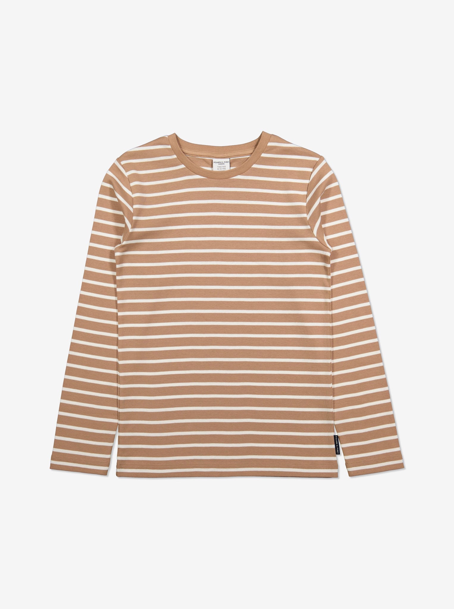  Organic Striped Brown Kids Top from Polarn O. Pyret Kidswear. Made with 100% organic cotton.