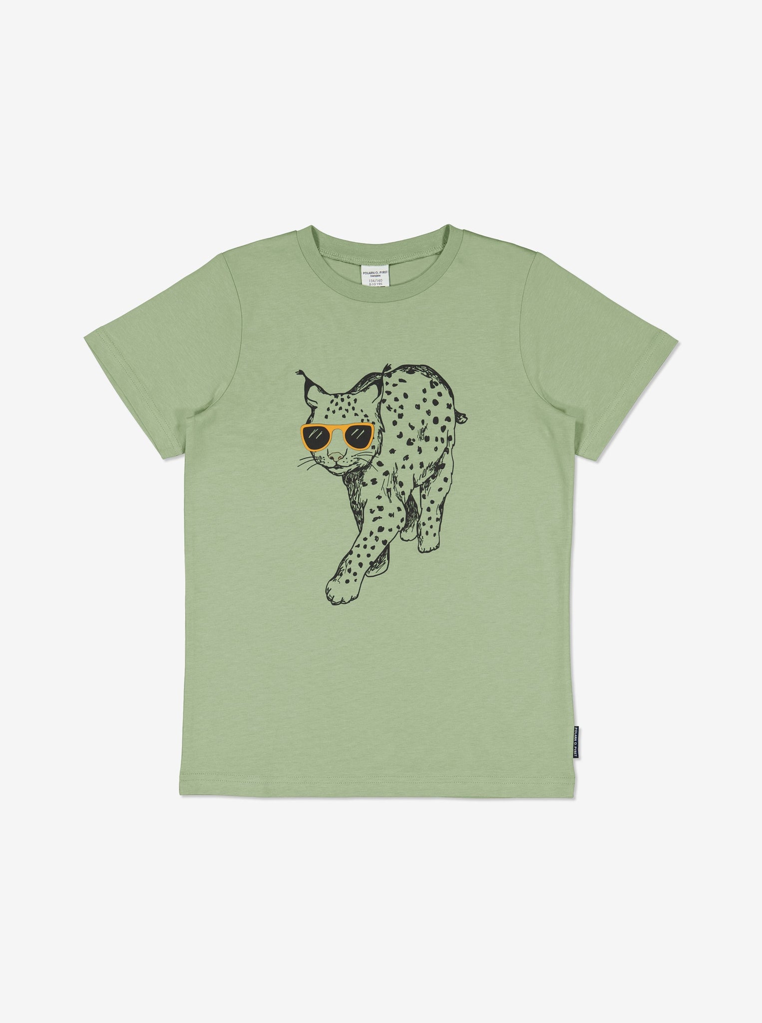  Green Cat Print  Kids T-Shirt from Polarn O. Pyret Kidswear. Made with 100% organic cotton.