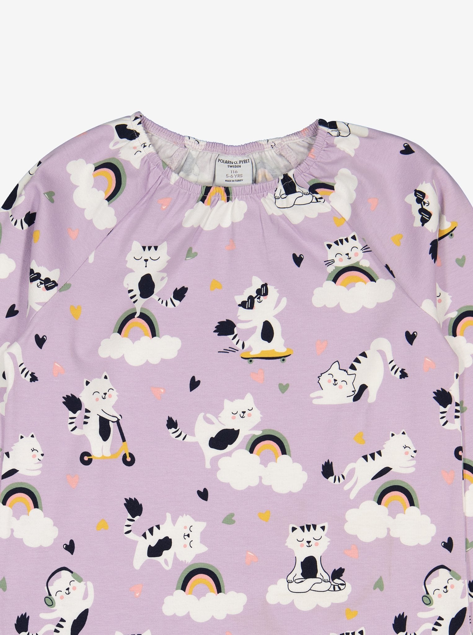  Organic Pink Cat Print Kids Top from Polarn O. Pyret Kidswear. Made from environmentally friendly materials.