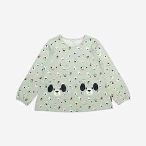  Organic Green Puppy Print Girls Top from Polarn O. Pyret Kidswear. Made from environmentally friendly materials.
