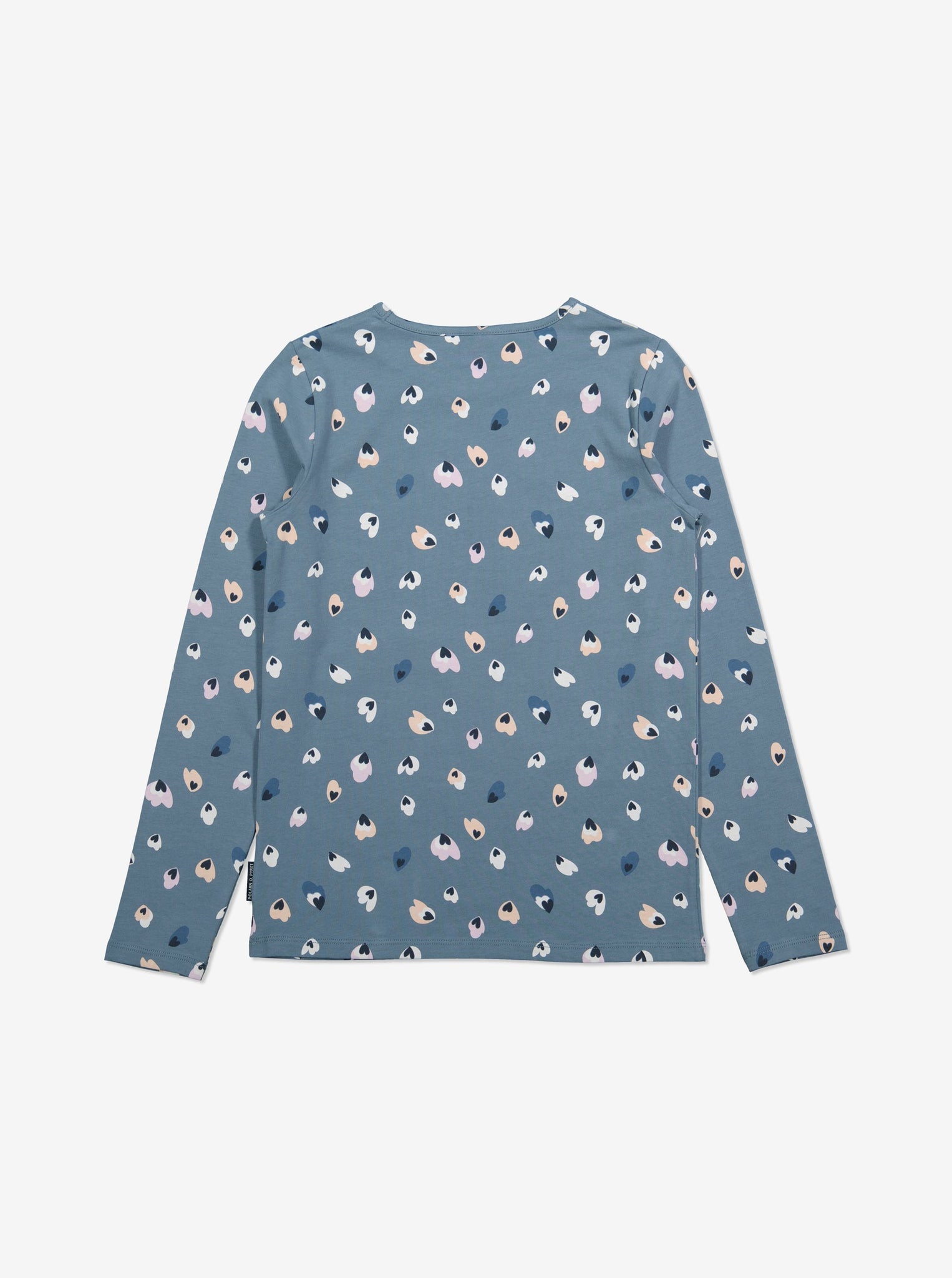  Blue Heart Print Girls Top from Polarn O. Pyret Kidswear. Made from soft organic cotton.