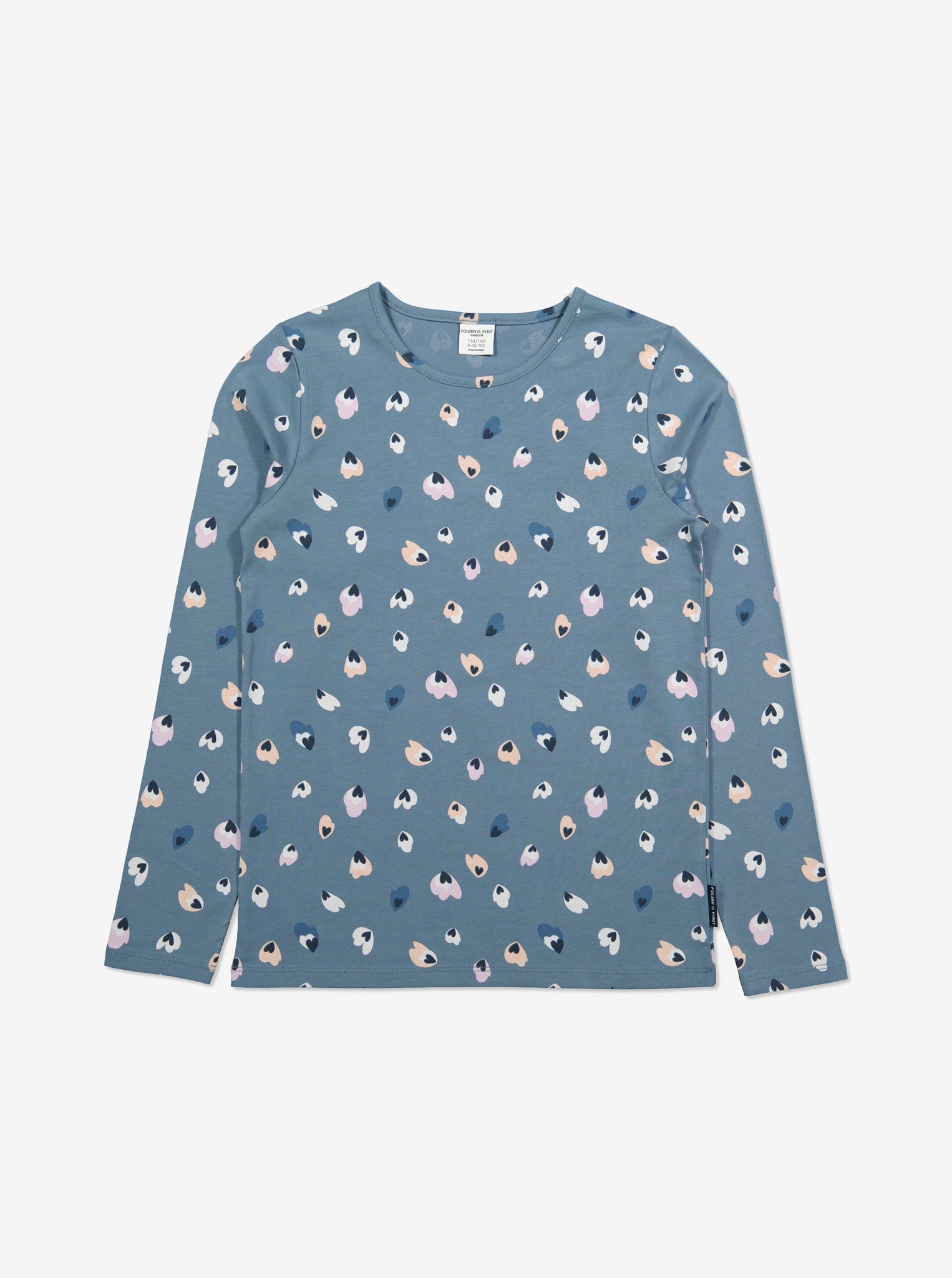  Blue Heart Print Girls Top from Polarn O. Pyret Kidswear. Made from soft organic cotton.