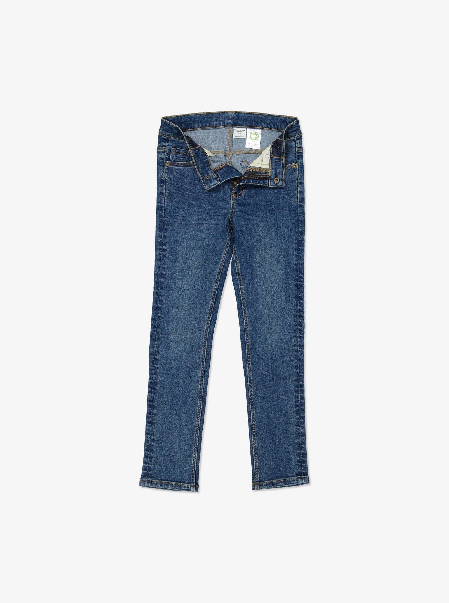  Organic Kids Slim Fit Blue Denim Jeans from Polarn O. Pyret Kidswear. Made from sustainable materials.