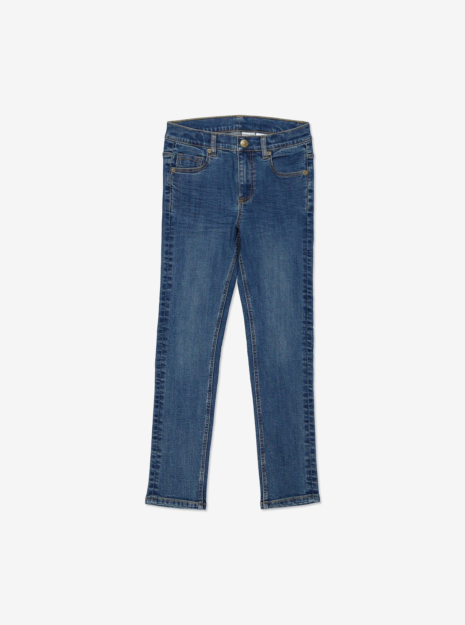  Organic Kids Slim Fit Blue Denim Jeans from Polarn O. Pyret Kidswear. Made from sustainable materials.