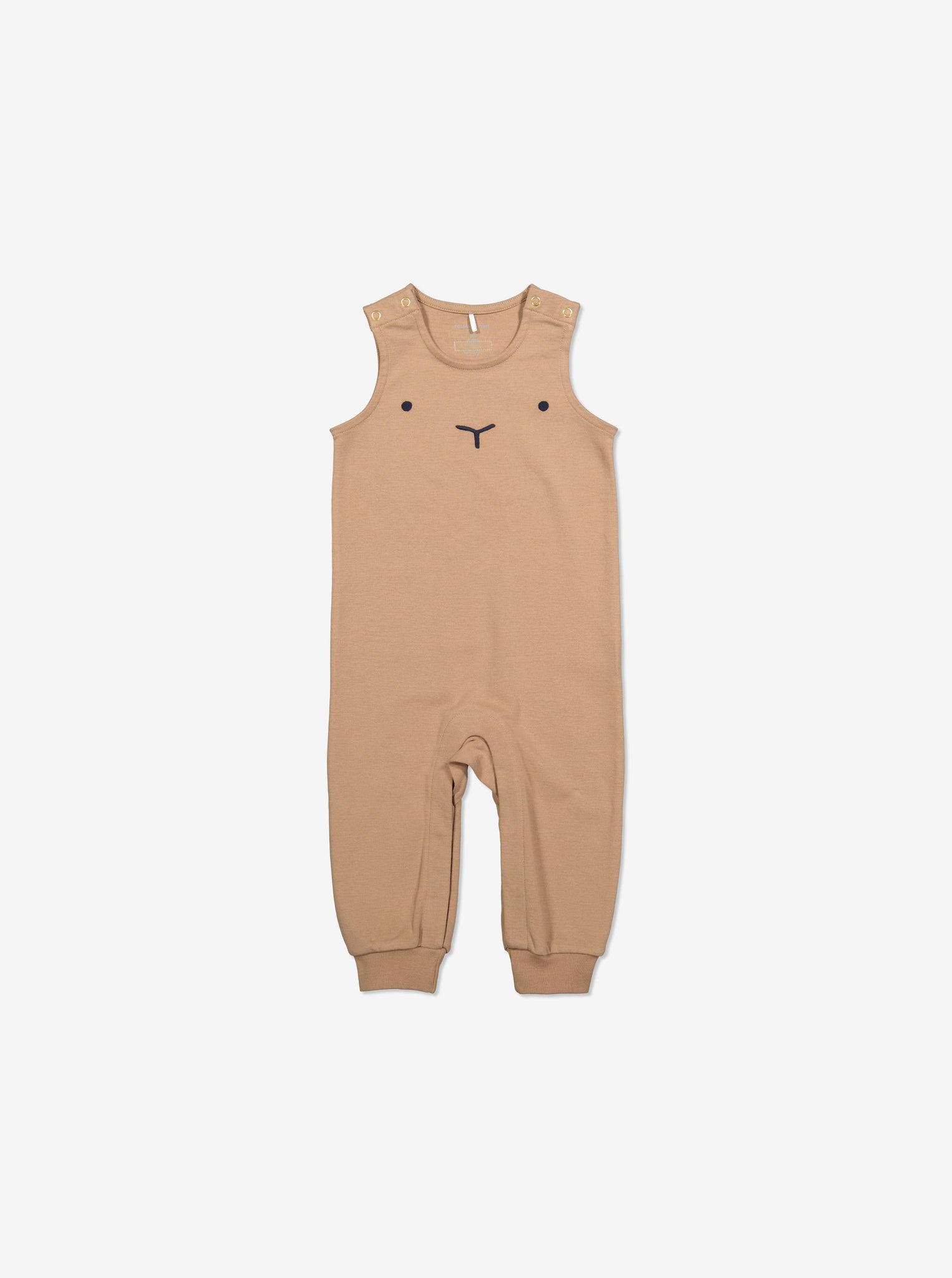  Organic Brown Baby Dungarees from Polarn O. Pyret Kidswear. Made with 100% organic cotton.
