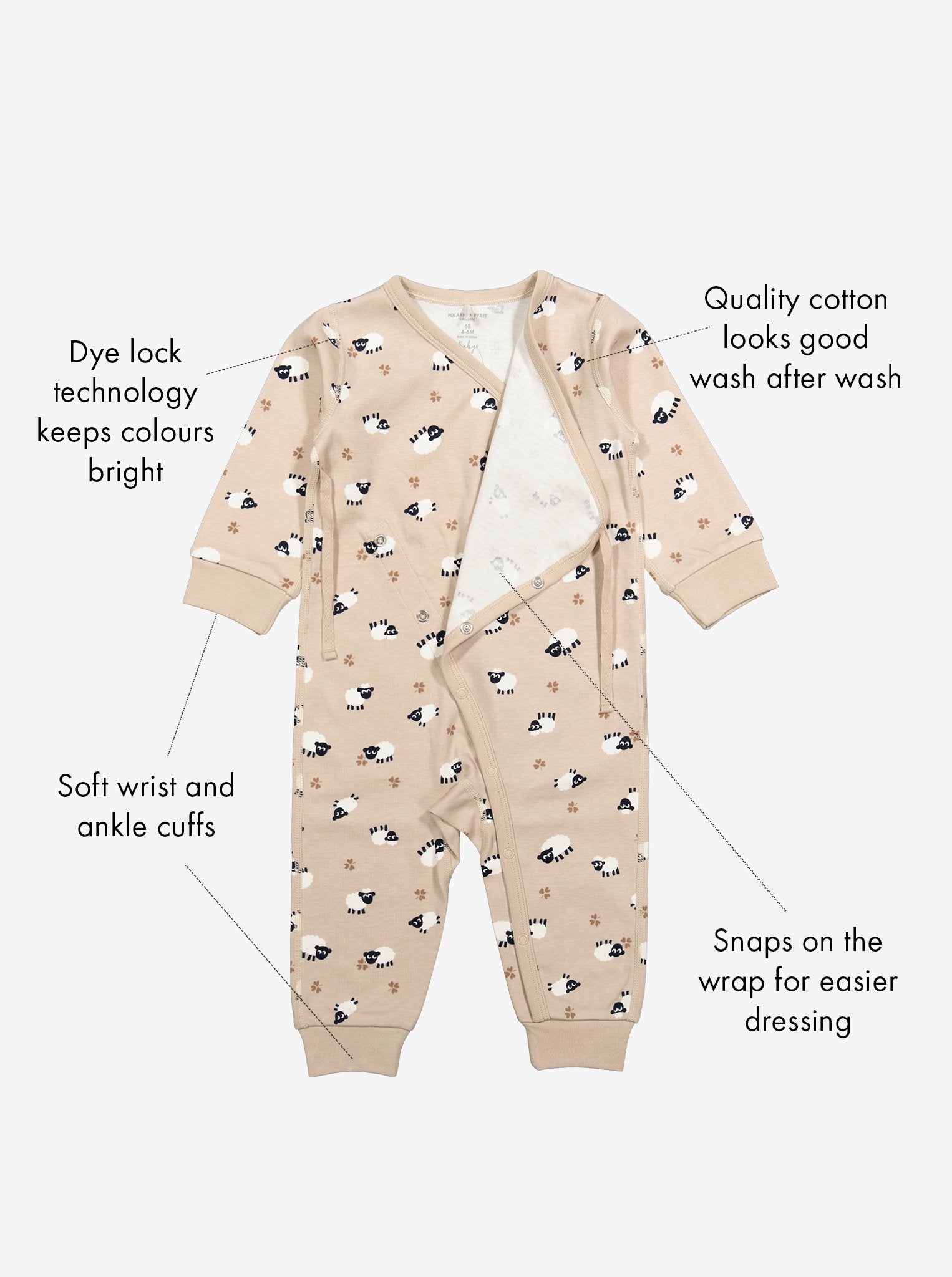  Organic Beige Sheep Baby Romper from Polarn O. Pyret Kidswear. Made with 100% organic cotton.