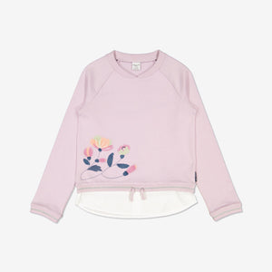  Organic Pink Floral Girls Sweatshirt Top from Polarn O. Pyret Kidswear. Made from 100% organic cotton.