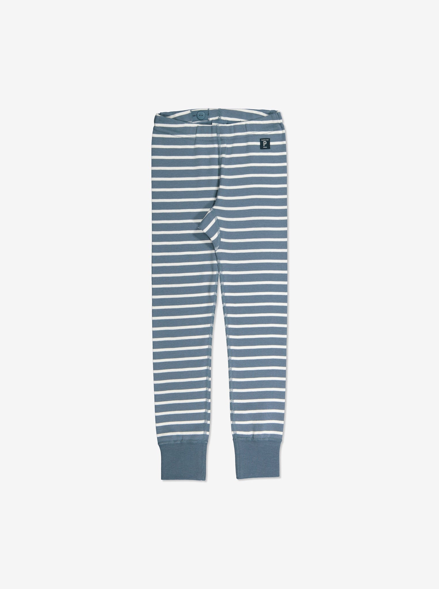  Organic Striped Blue Kids Leggings from Polarn O. Pyret Kidswear. Made with 100% organic cotton.