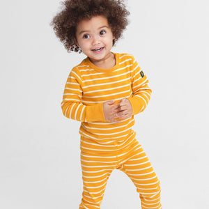  Organic Striped Yellow Kids Leggings from Polarn O. Pyret Kidswear. Made with 100% organic cotton.