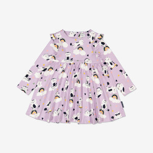  Organic Pink Cat Print Girls Dress from Polarn O. Pyret Kidswear. Made from eco-friendly materials.